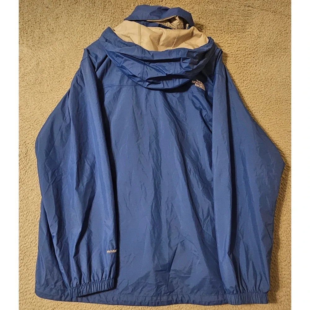 The North Face HyVent Rain Jacket Mens Size XL Blue Ripstop Hooded Shell Mesh